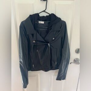 Hooded leather jacket size large